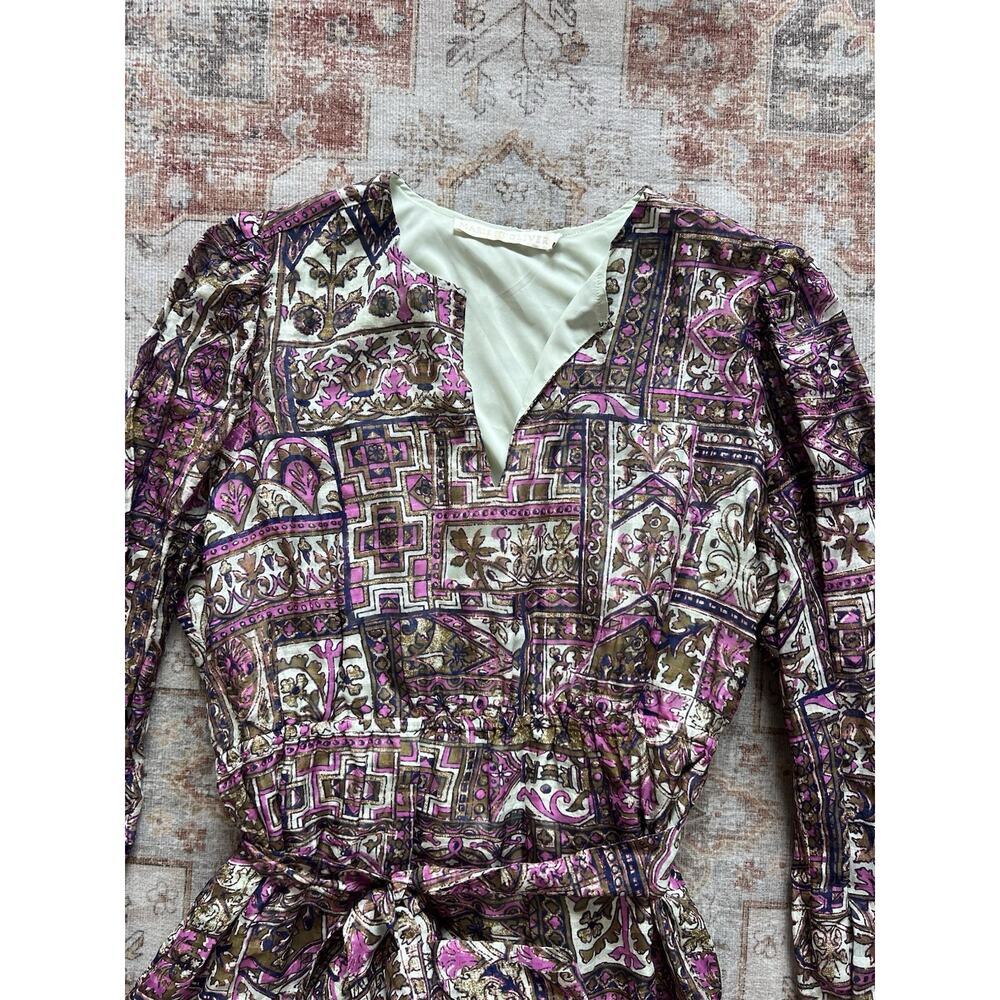 Marie Oliver Preston Mini Dress In Emerald Tile Long Sleeve Waist Belt Size XL - Picture 3 of 9